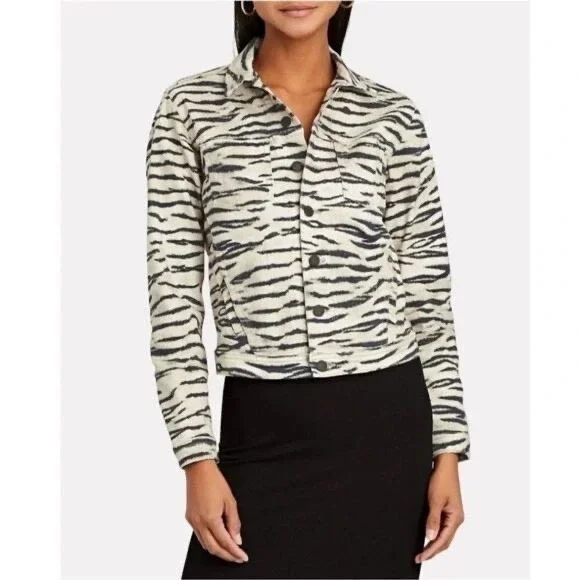 L'agence celine tiger‎ stripe print denim jacket slim femme XS